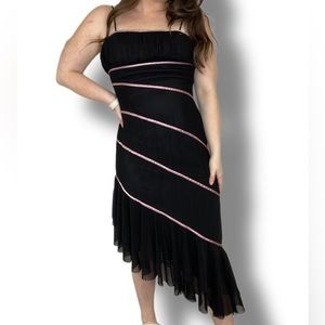 Vintage Versailles by France Black and Pink Ruffle Long Dress Cocktail Formal